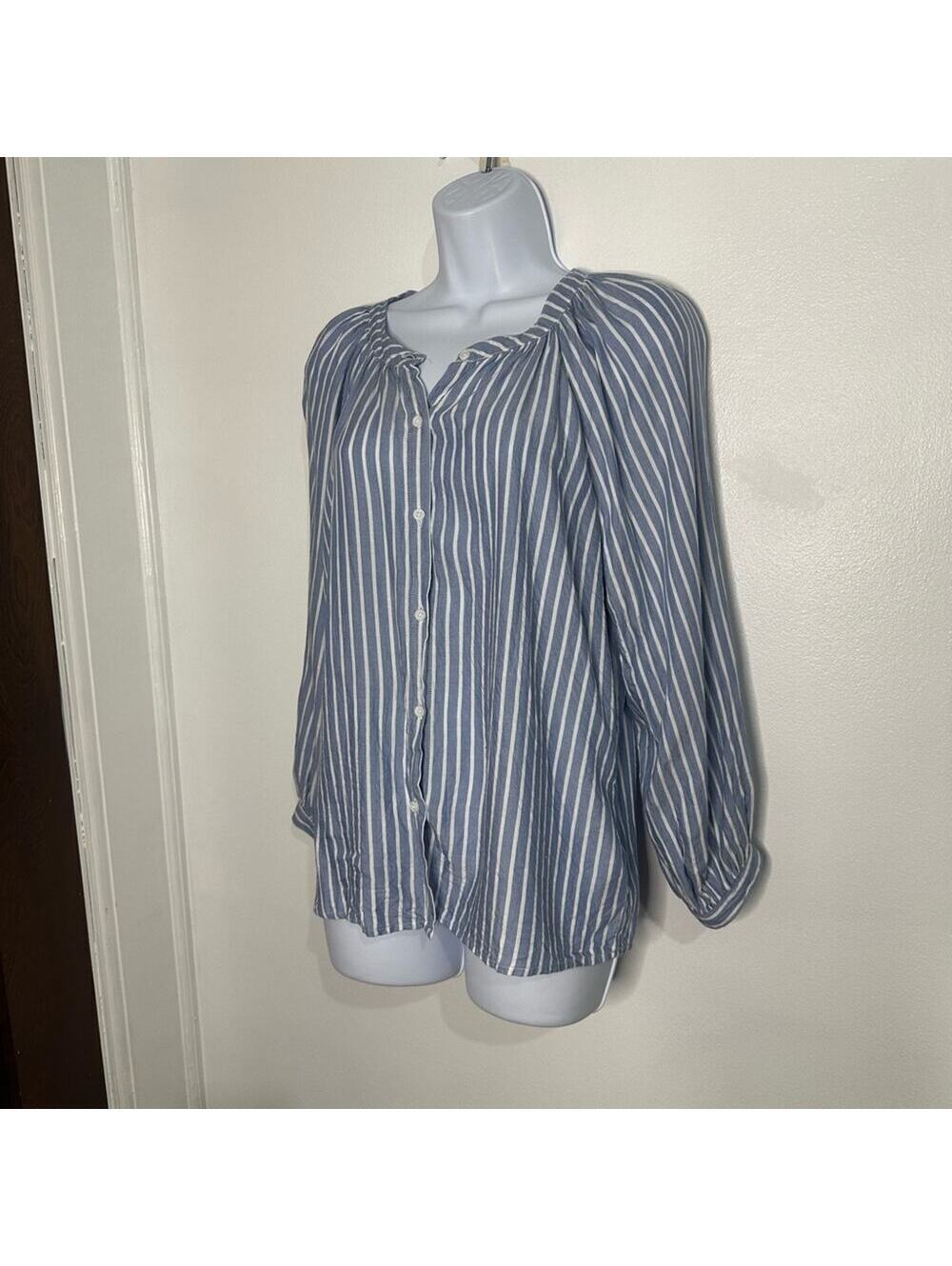 BeachLunchLounge Women's Blue Striped Button Down Blouse, Size Small - Picture 4 of 9